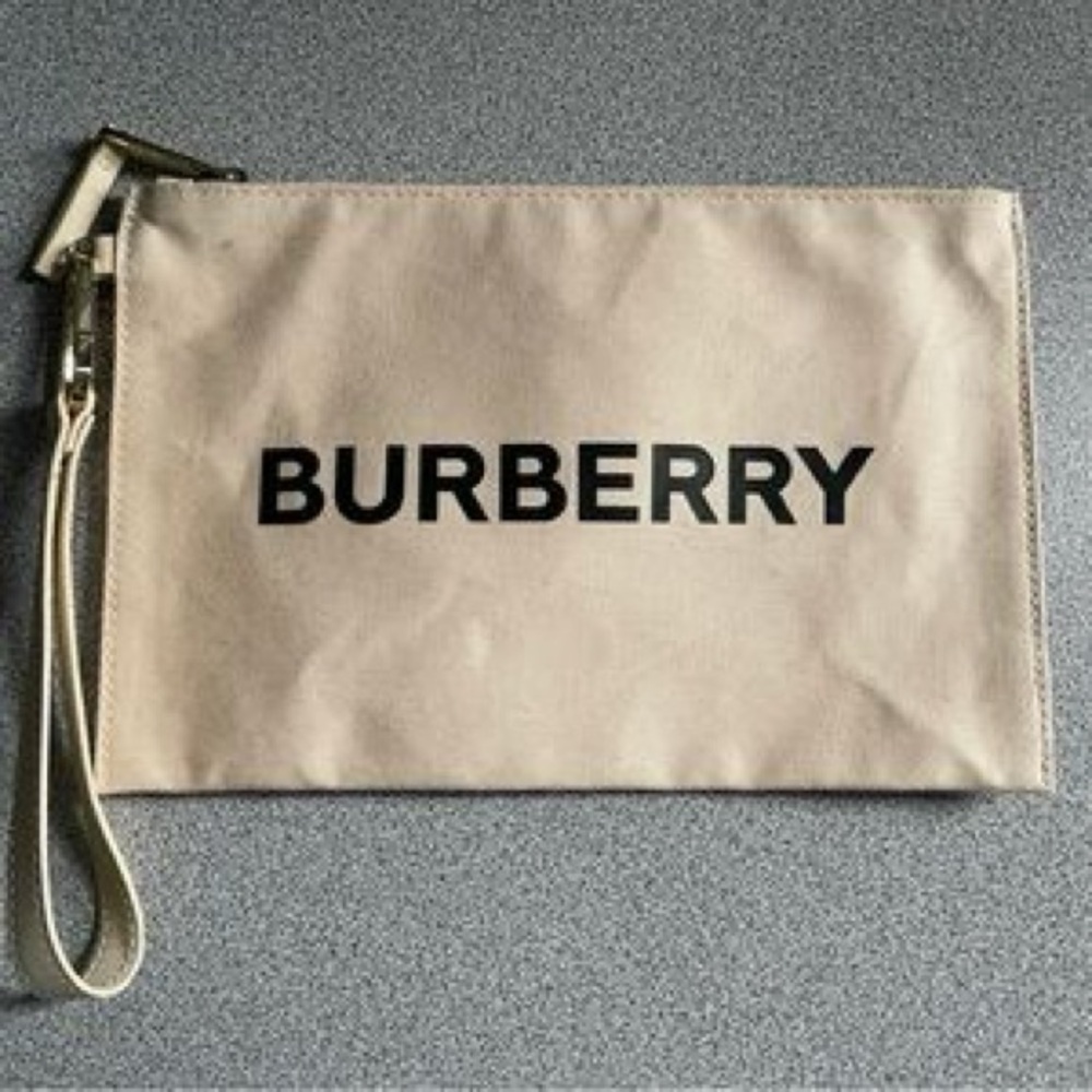Burberry Beige Canvas Wristlet Clutch with Black Logo